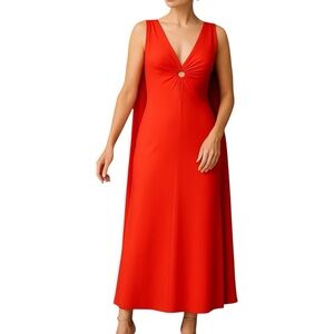 Vintage Deena Small Vibrant Red/Orange Sleeveless Deep V Dress Old Hollywood